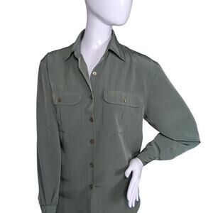 VTG Lisa Josephs Button Down Shirt Size Small Olive Green Collared Long Sleeve